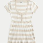 Short-Sleeve Henley Babydoll Top - cloud white stripe