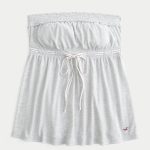 Strapless Tie Waist Babydoll Top - light heather grey