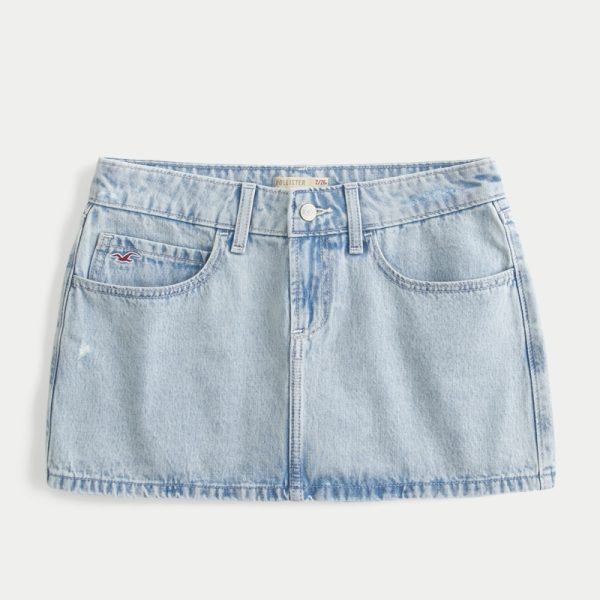 Low-Rise Ripped Dark Wash Denim Mini Skort - light