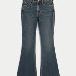 High-Rise Dark Wash Flare Jeans - dark