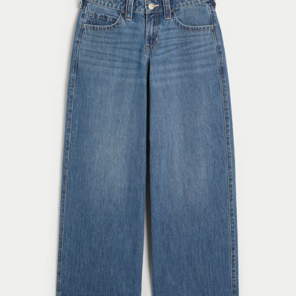 Low-Rise Light Wash Foldover Waist Super Baggy Jeans - medium