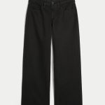 Low-Rise Medium Wash Baggy Jeans - black