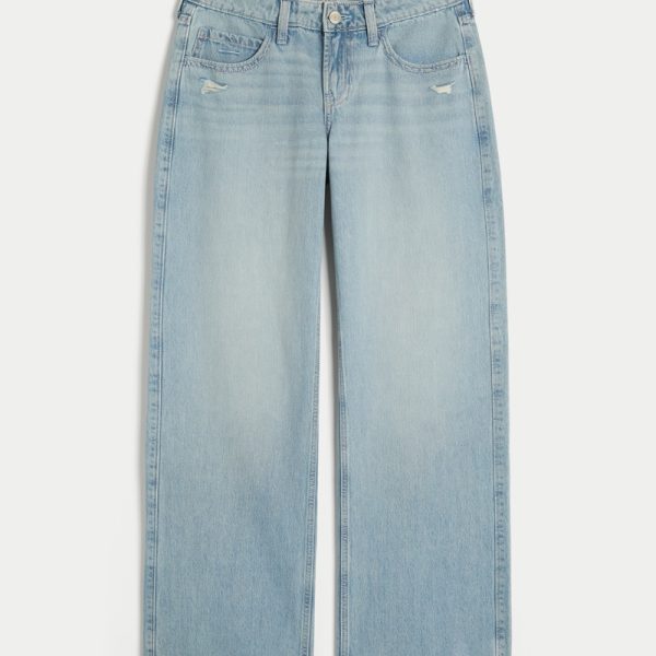 Low-Rise Medium Wash Baggy Jeans - medium ripped