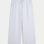 Linen-Blend Pull-On Baggy Pants - light blue stripe