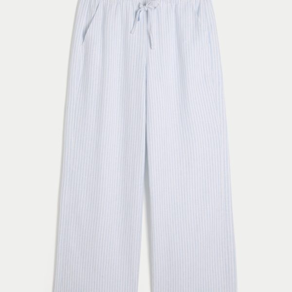 Linen-Blend Baggy Pull-On Pants - light blue stripe