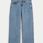 Low-Rise Medium Wash Embroidered Fruit Baggy Jeans - medium