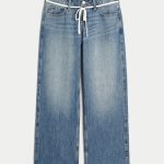 Low-Rise Medium Wash Embroidered Fruit Baggy Jeans - medium