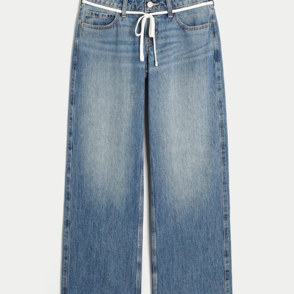 Low-Rise Medium Wash Embroidered Fruit Baggy Jeans - medium