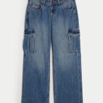 Low-Rise Medium Wash Embroidered Fruit Baggy Jeans - dark medium