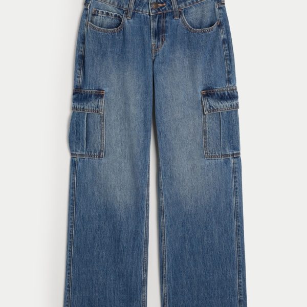 Low-Rise Medium Wash Embroidered Fruit Baggy Jeans - dark medium