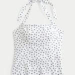 Pleated Open-Back Halter Top - white dot