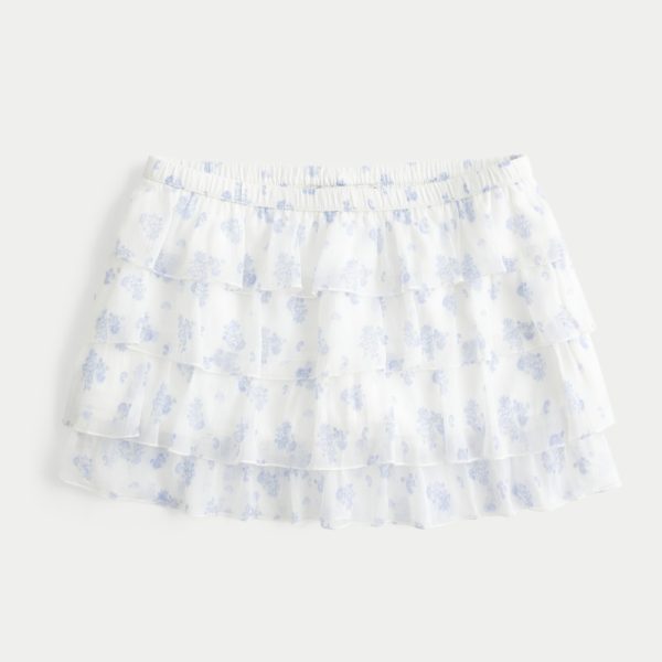 Lace-Chiffon Tiered Mini Skort - white floral