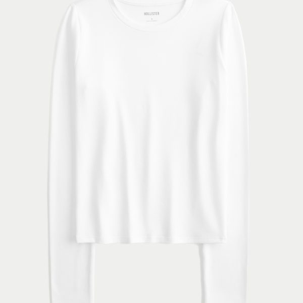 Seamless Fabric Long-Sleeve Crew Top - white