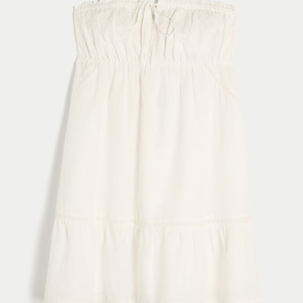 Strapless Embroidered Babydoll Dress - cloud white