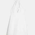 Open Back Halter Mini Dress - white