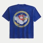 Boxy Heavyweight Blue Star Diner Graphic Tee - washed dark blue