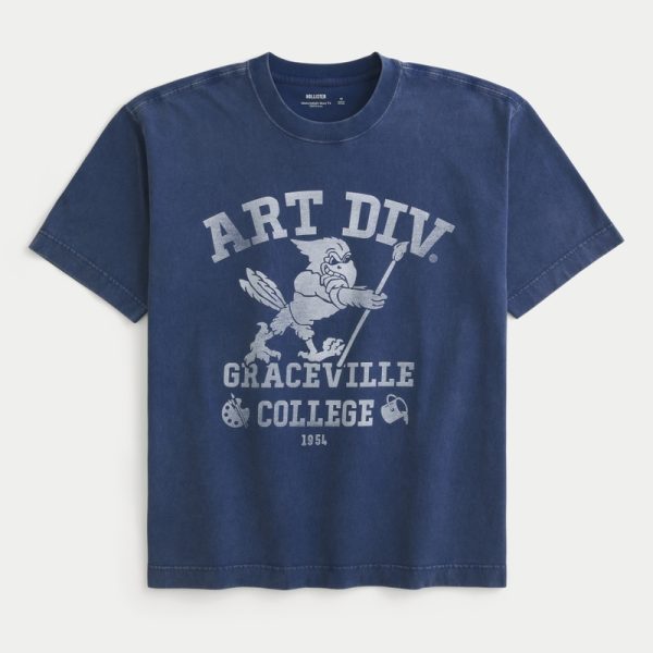 Boxy Heavyweight Radio Club Graphic Tee - faded navy