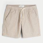 Mid-Thigh Linen-Blend Pull-On Shorts - tan check