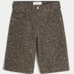Medium Wash Super Baggy Denim Cargo Shorts - dark brown print