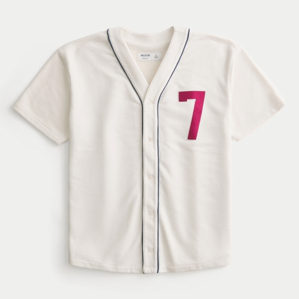Boxy Montauk Graphic Baseball Jersey - cream
