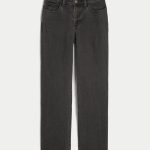 High-Rise Medium Wash Straight Jean - washed black