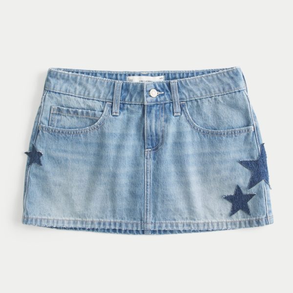 Medium Wash Embroidered Denim Mini Skort - light medium