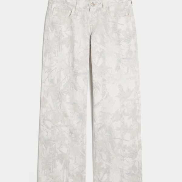 Low-Rise Medium Wash Los Angeles Graphic Baggy Jeans - white camo