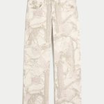 Low-Rise Medium Wash Baggy Jeans - cream camo