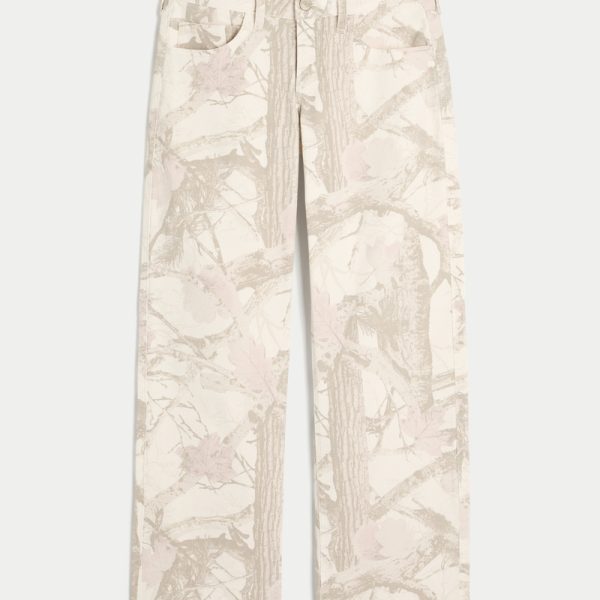 Low-Rise Light Wash Baggy Jeans - cream camo