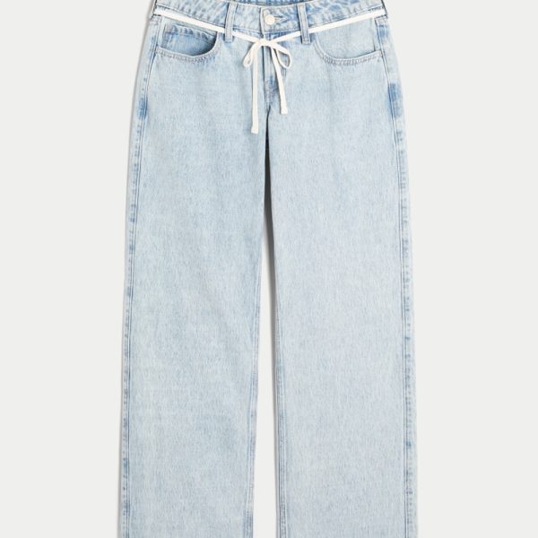 Low-Rise Medium Wash Embroidered Fruit Baggy Jeans - light