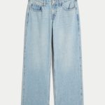 Low-Rise Medium Wash Embroidered Fruit Baggy Jeans - light wash