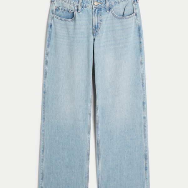 Low-Rise Medium Wash Embroidered Fruit Baggy Jeans - light wash