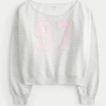 Easy Off-the-Shoulder Chicago Graphic Sweatshirt - light heather grey