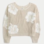 Easy Stitchy Graphic Slouchy Crew Sweater - beige