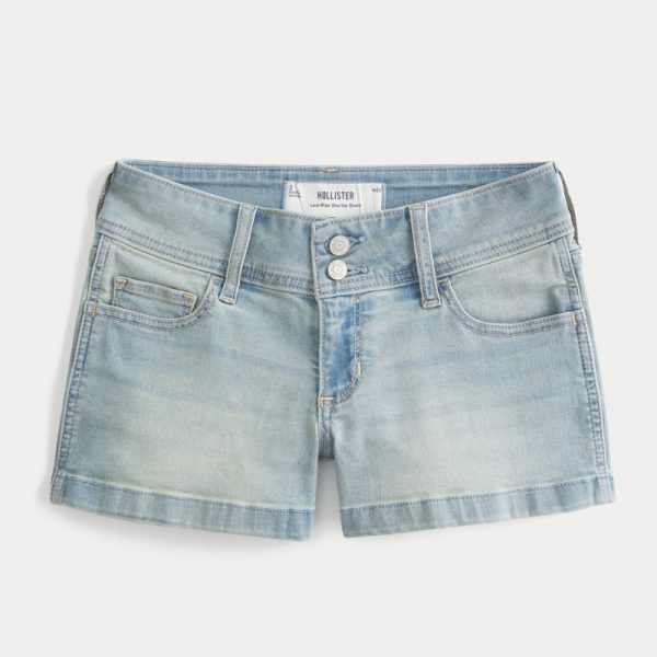 Low-Rise Light Wash Denim Shortie Shorts - light