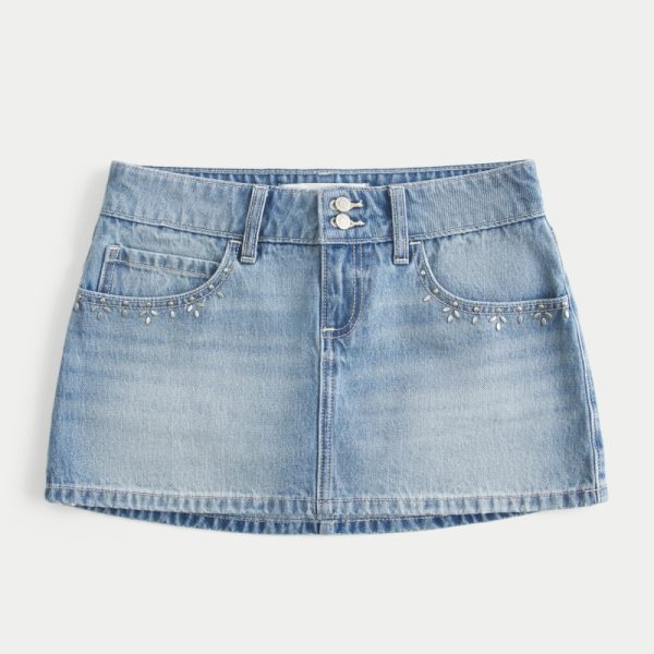 Low-Rise Studded Denim Mini Skort - medium