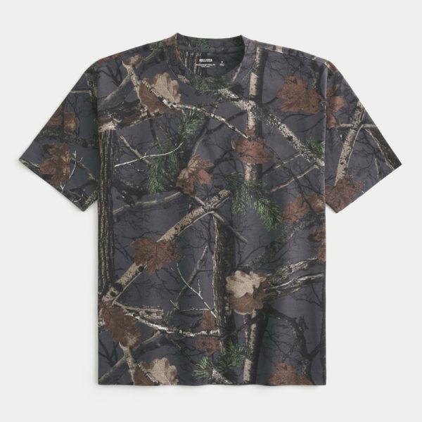 Boxy Heavyweight Washed Crew T-Shirt - dark gray camo