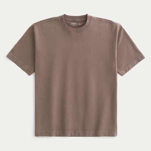 Boxy Heavyweight Washed Cotton Crew T-Shirt - washed chocolate