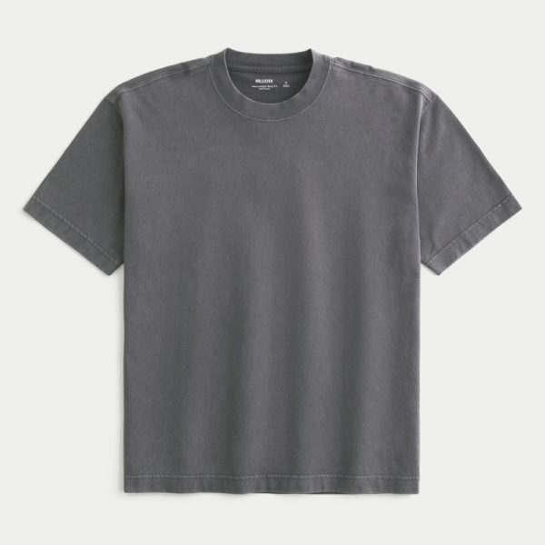 Boxy Heavyweight Washed Cotton Crew T-Shirt - washed dark gray