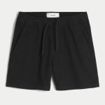 Mid-Thigh Linen-Blend Pull-On Shorts - black