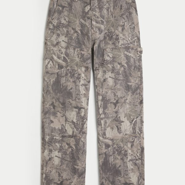 Light Wash Baggy Jeans - tan camo