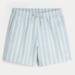 Mid-Thigh Seersucker Volley Swim Trunks - light blue stripe