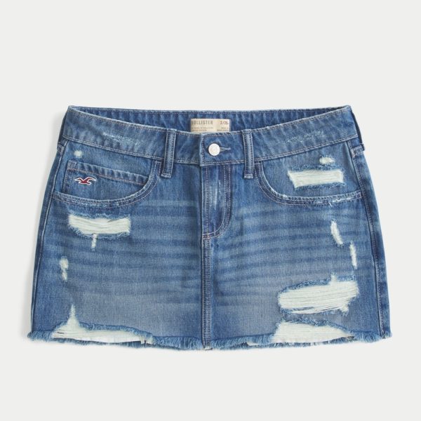 Low-Rise Ripped Dark Wash Denim Mini Skort - dark ripped