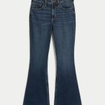 High-Rise Dark Wash Flare Jeans - dark