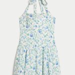 Drop Waist Halter Mini Dress - white floral