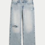 Low-Rise Medium Wash Embroidered Fruit Baggy Jeans - light destroy