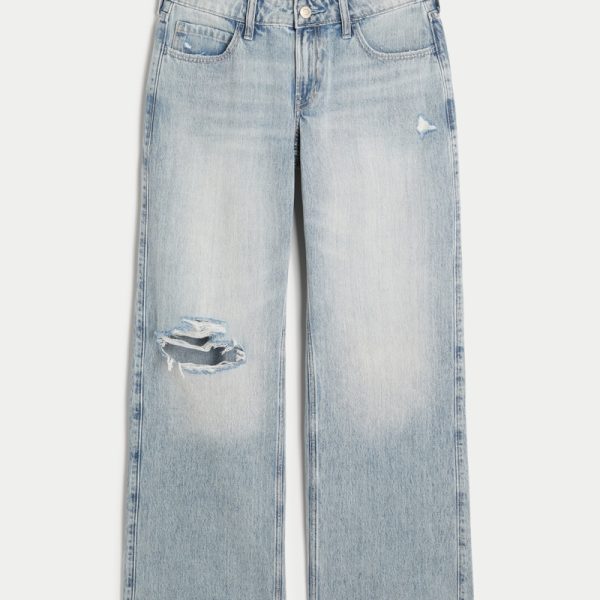 Low-Rise Medium Wash Embroidered Fruit Baggy Jeans - light destroy