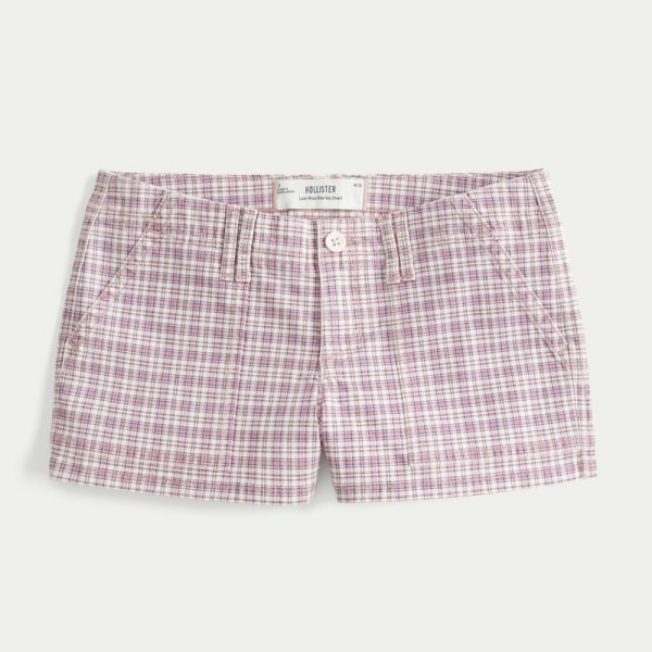 Low-Rise Twill Shortie Shorts - light pink plaid