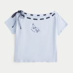 Easy Off-the-Shoulder Tie Camo T-Shirt - dusk blue