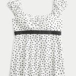 Easy Satin Tie Babydoll Top - white dot